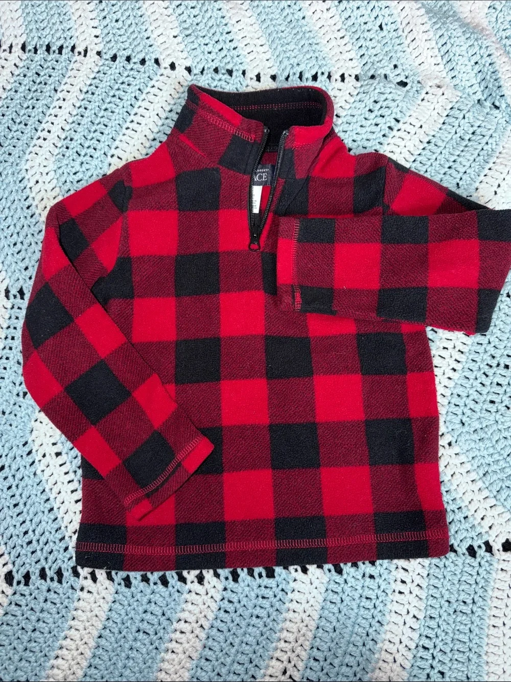 The Children's Place Red and Black Buffalo Plaid Half-Zip Sweater
